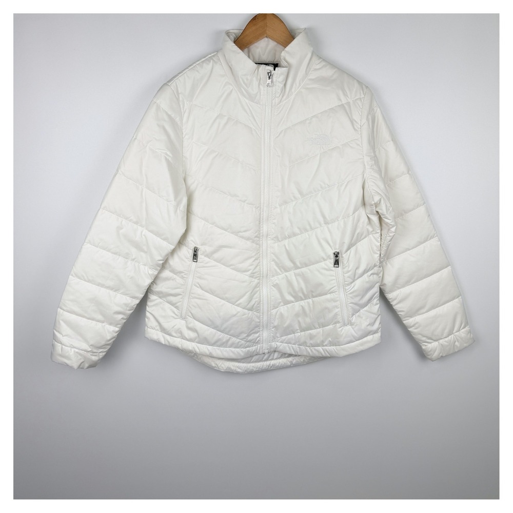 The North Face Puffer Jacket Womens L White Quilted Full Zip Mock Neck